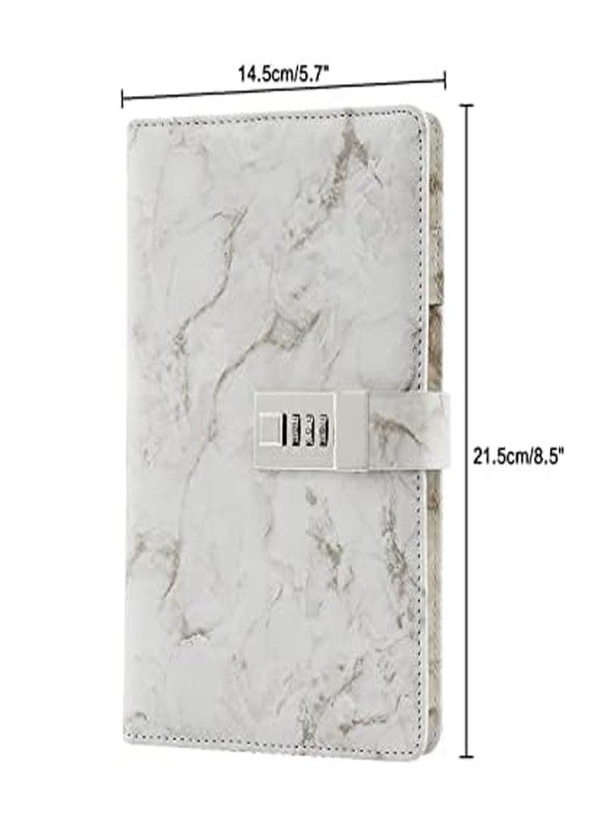 MEZON Journal with Lock, PU Leather Combination Lock Journal for Men/women Daily Use Password Diary with Combination Lock Stationery Student Handbook Notepad 96 Sheets (192 Pages) (Marble, Grey) - Image 2