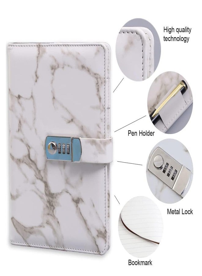 MEZON Journal with Lock, PU Leather Combination Lock Journal for Men/women Daily Use Password Diary with Combination Lock Stationery Student Handbook Notepad 96 Sheets (192 Pages) (Marble, Grey) - Image 5