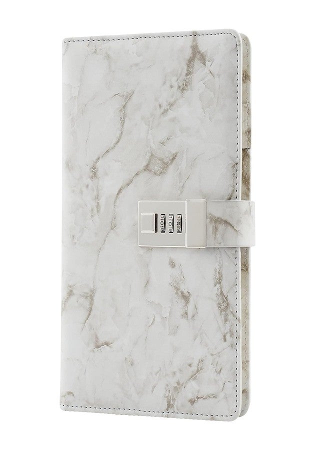 MEZON Journal with Lock, PU Leather Combination Lock Journal for Men/women Daily Use Password Diary with Combination Lock Stationery Student Handbook Notepad 96 Sheets (192 Pages) (Marble, Grey) - Image 1