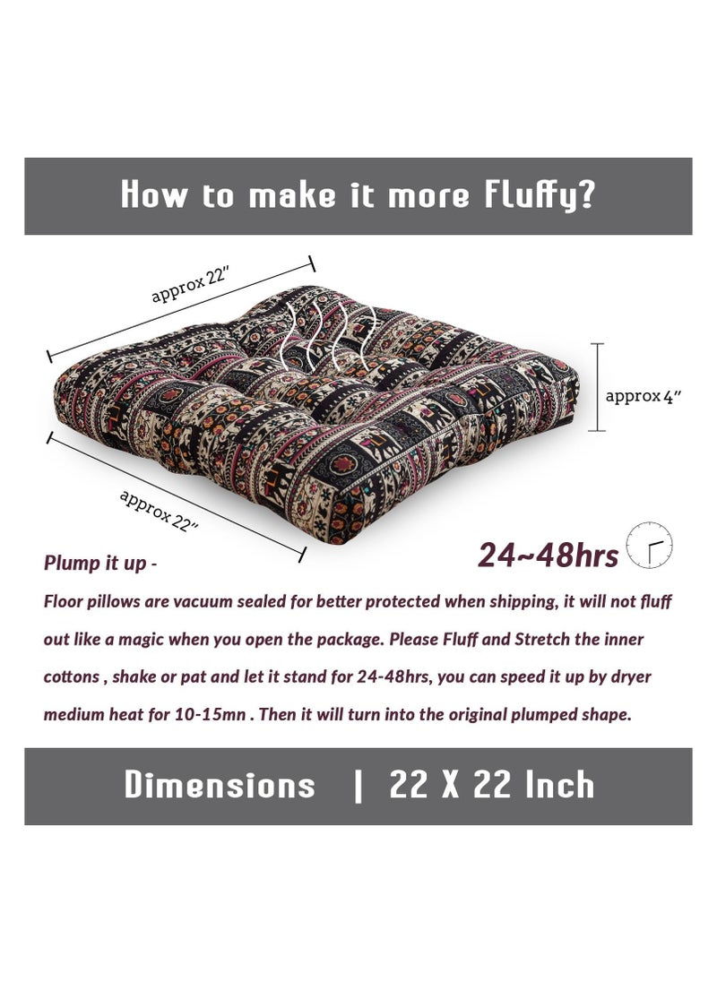 XICEN - Boho Square Floor Seat Pillows Cushions 55 x 55cm,Soft Cotton Linen for Living Room Adults & Kids Casual Reading Nook - Image 1