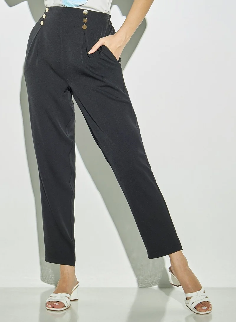 2Xtremz 2Xtremz Button Accented Trousers with Zip Closure and Pockets