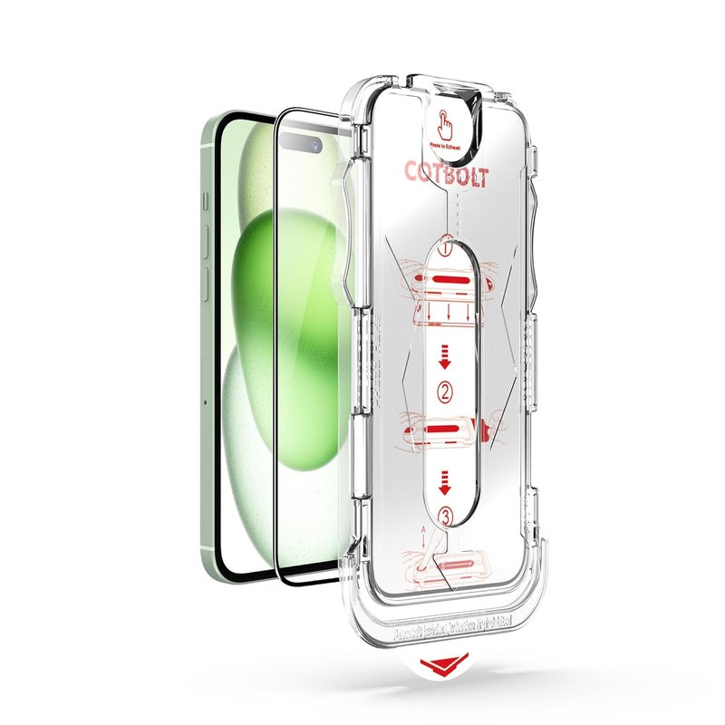 Cotbolt Tempered Glass for iPhone 15 / iPhone 16 Screen Protector [Military Grade Shatterproof & Longest Durable] Screen Protector iPhone 15 / iPhone 16 Tempered Glass Full Coverage - Image 1