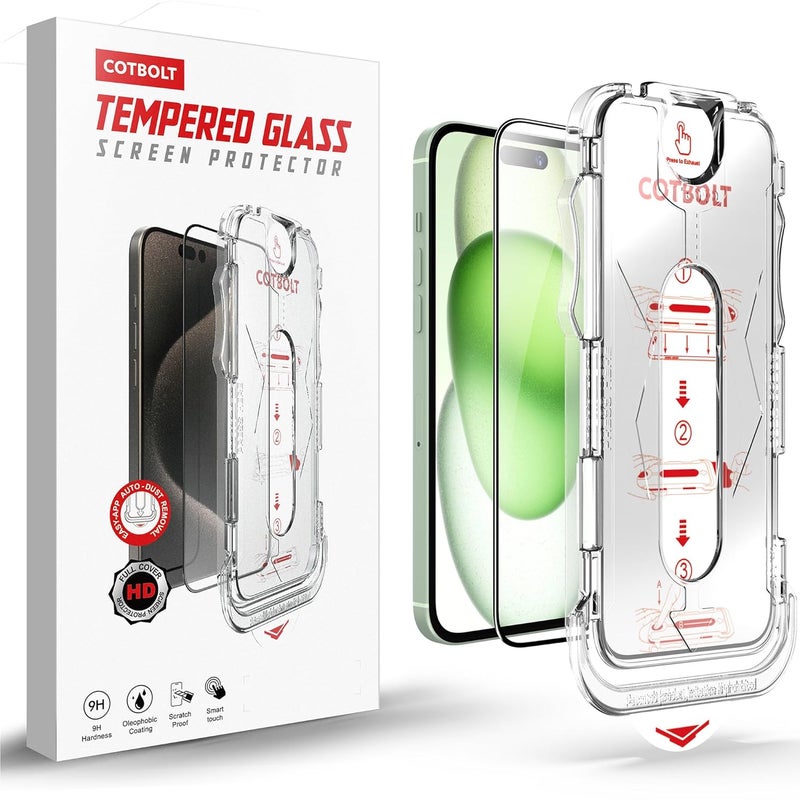 Cotbolt Tempered Glass for iPhone 15 / iPhone 16 Screen Protector [Military Grade Shatterproof & Longest Durable] Screen Protector iPhone 15 / iPhone 16 Tempered Glass Full Coverage - Image 3