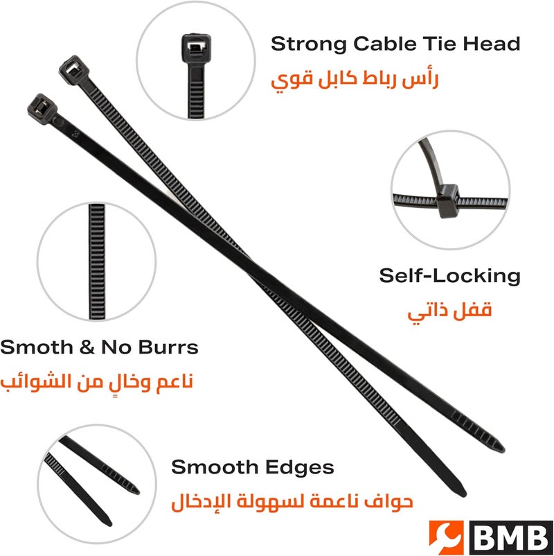 BMB Cable Tie - 100 Piece 100mm x 4mm Black - Self-Locking Wire Zip Ties for Cable Management - Image 4