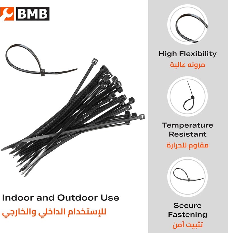 BMB Cable Tie - 100 Piece 100mm x 4mm Black - Self-Locking Wire Zip Ties for Cable Management - Image 3