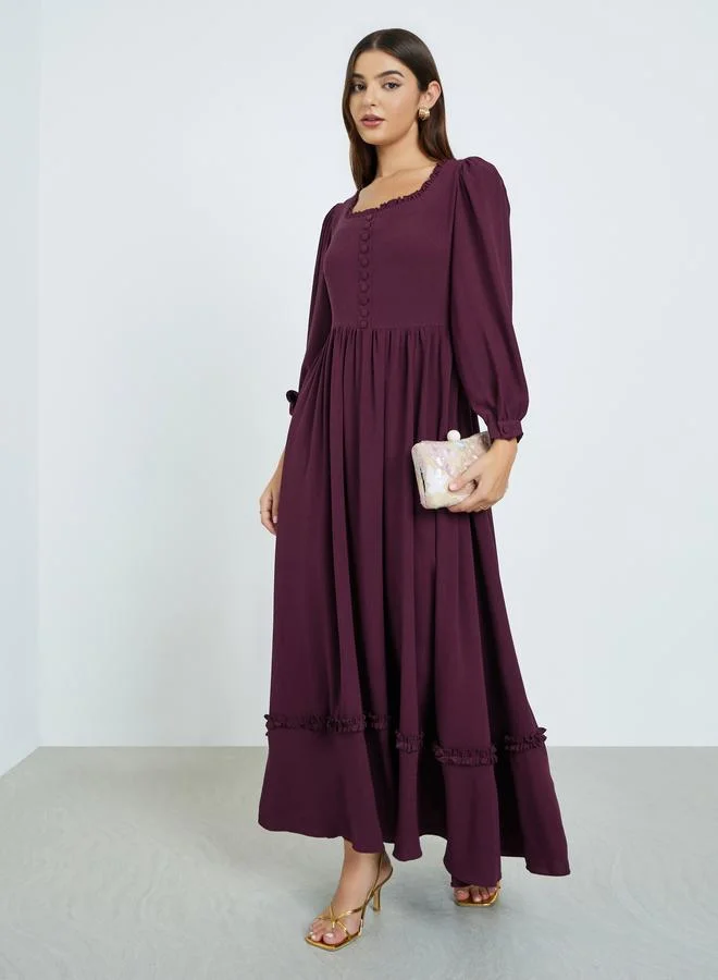 Maxim Creation Square Neck Maxi Dress with Long Sleeves