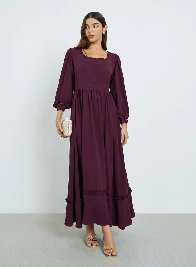 Maxim Creation Square Neck Maxi Dress with Long Sleeves