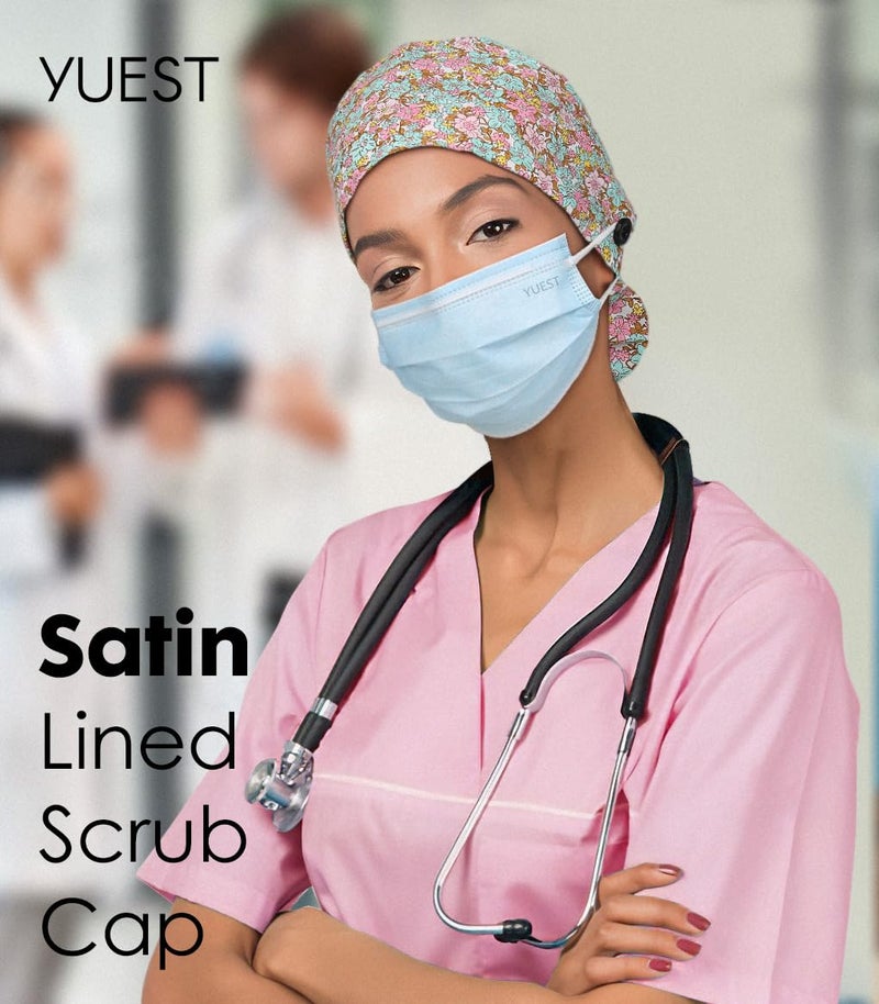 Yuest 2 Pack Satin Lined Scrub Caps with Buttons & Sweathand, Surgical Caps for Women - Image 5