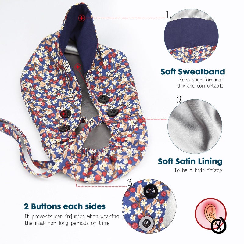 Yuest 2 Pack Satin Lined Scrub Caps with Buttons & Sweathand, Surgical Caps for Women - Image 4