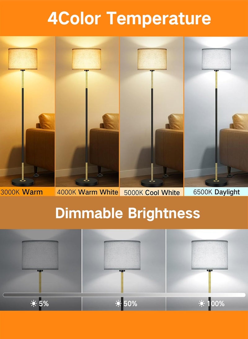 OUTON Modern Floor Lamp with Remote & APP Control, 9W Bulb Include,Dimmable & 3000K-6500K Adjustable Color Temperature, Memory function, Standing Lamp with Linen Shade for Living room, Bedroom, Office (Black and Gold) - Image 2