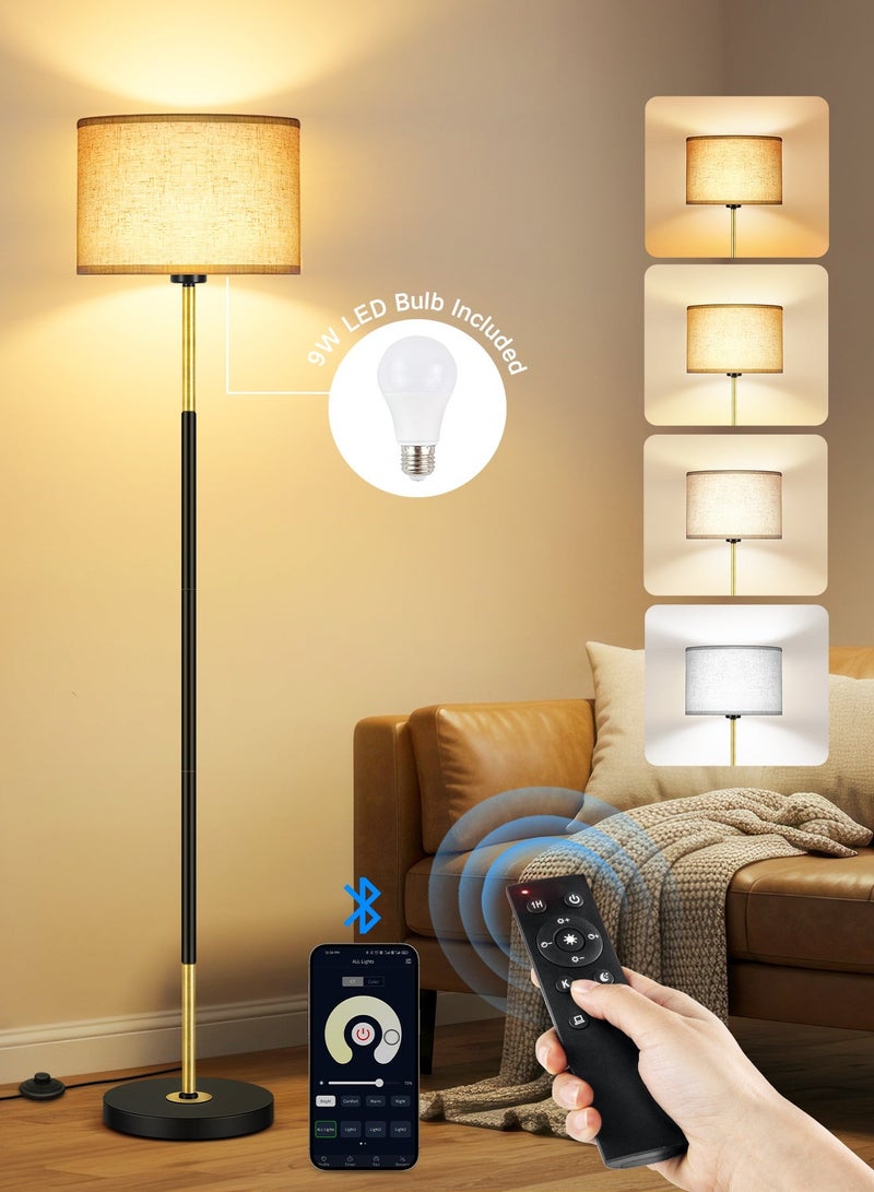 OUTON Modern Floor Lamp with Remote & APP Control, 9W Bulb Include,Dimmable & 3000K-6500K Adjustable Color Temperature, Memory function, Standing Lamp with Linen Shade for Living room, Bedroom, Office (Black and Gold) - Image 1