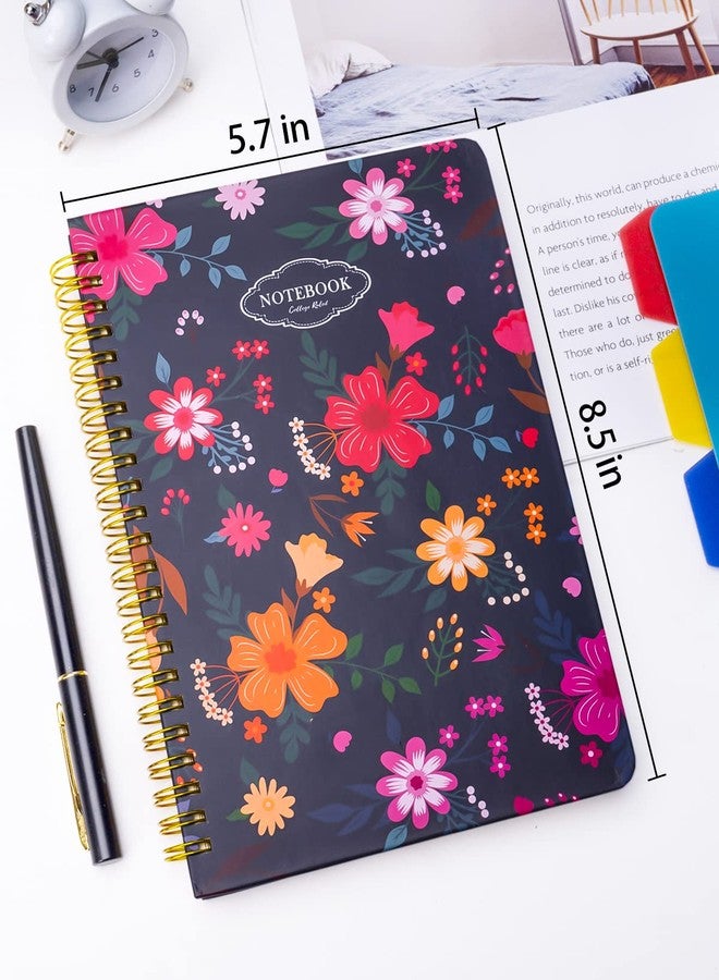 Dynta Spiral Notebooks 5 Subject 5-Pack College Ruled Hardcover with Removable Dividers 160 Pages/80 Sheets Each, A5(8.5 "x 5.7") Cute Blooming Floral, for Students Office Business Diary Book - Image 2