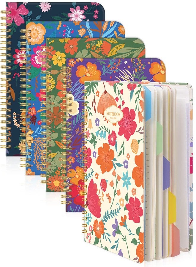 Dynta Spiral Notebooks 5 Subject 5-Pack College Ruled Hardcover with Removable Dividers 160 Pages/80 Sheets Each, A5(8.5 "x 5.7") Cute Blooming Floral, for Students Office Business Diary Book - Image 1