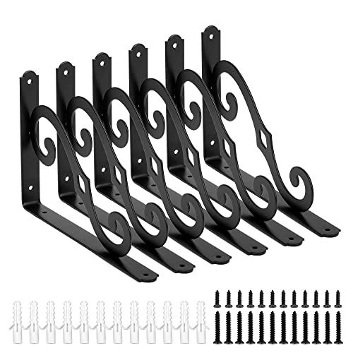I COOL ICOOL 6 Pack 10 Inch Decorative Shelf Bracket, Heavy Duty DIY Wall Floating Shelf Brackets for Home Warehouse Garage Farm, L Shape Rustic Iron Shelf Supports with Screws - Image 1