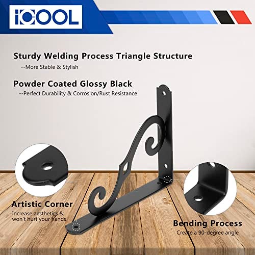 I COOL ICOOL 6 Pack 10 Inch Decorative Shelf Bracket, Heavy Duty DIY Wall Floating Shelf Brackets for Home Warehouse Garage Farm, L Shape Rustic Iron Shelf Supports with Screws - Image 4