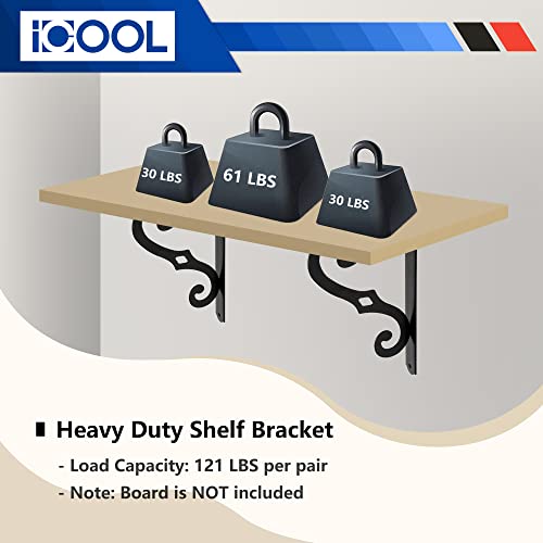 I COOL ICOOL 6 Pack 10 Inch Decorative Shelf Bracket, Heavy Duty DIY Wall Floating Shelf Brackets for Home Warehouse Garage Farm, L Shape Rustic Iron Shelf Supports with Screws - Image 3