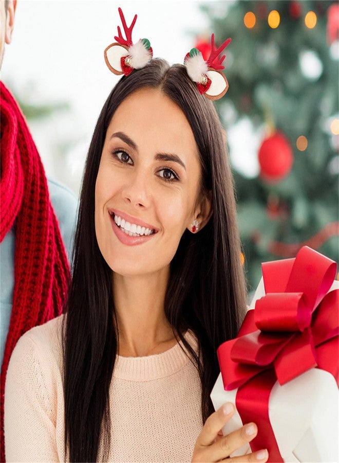طقم أقراط RLHRNDE مكون من 4 أزواج بتصميم غزال الرنة اللطيف للنساء، مرصع بأحجار كريمة حمراء وبيضاء رائعة، بتصميم قرون غزال الرنة الفاخرة، أقراط مرصعة باللؤلؤ الرائع، مناسبة للارتداء اليومي، هدية مثالية لعيد الميلاد (أحمر). - Image 4