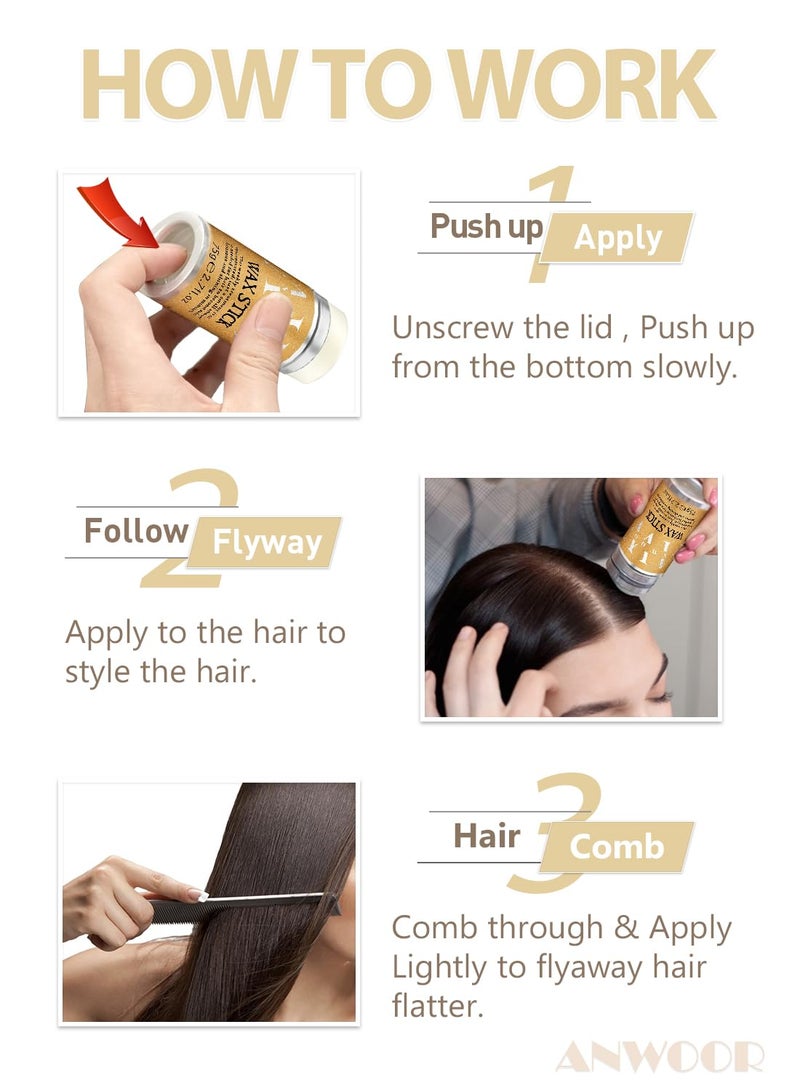 ANWOOR عصا شمع للشعر، عصا شمع لتثبيت الشعر المتطاير للأطفال والنساء، ملحقات شعر للنساء والفتيات، صانع كعكة الشعر للأطفال، عصا لتسريح الشعر، عصا جل للشعر للأطفال، منتجات شعر للأطفال، عصا لتنعيم الشعر - Image 5