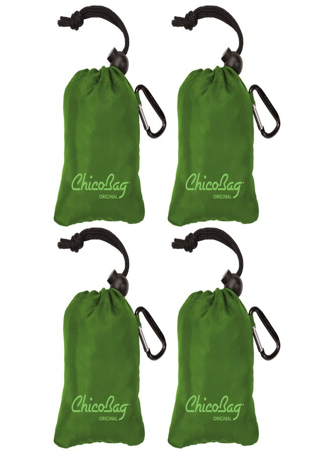ChicoBag Original Compact Reusable Grocery Bag w/Attached Pouch and Carabiner Clip | Perfect for Shopping, Travel, Organization | Eco-Conscious Packable Tote | Pale Green (Pack of 4) - Image 1