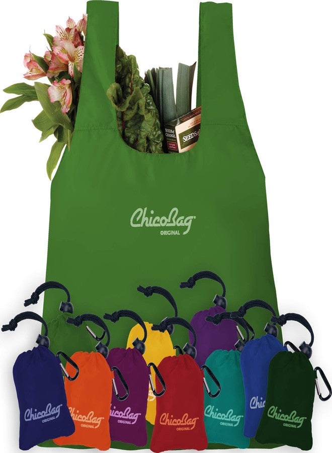 ChicoBag Original Compact Reusable Grocery Bag w/Attached Pouch and Carabiner Clip | Perfect for Shopping, Travel, Organization | Eco-Conscious Packable Tote | Pale Green (Pack of 4) - Image 5