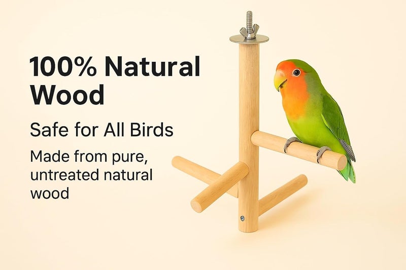 كي اس كي لعبة مقعد طائر الببغاء Birds Parrot Perch Toys، مصنوعة من الخشب الطبيعي، مزودة بميزة القفز والوقوف. - Image 2