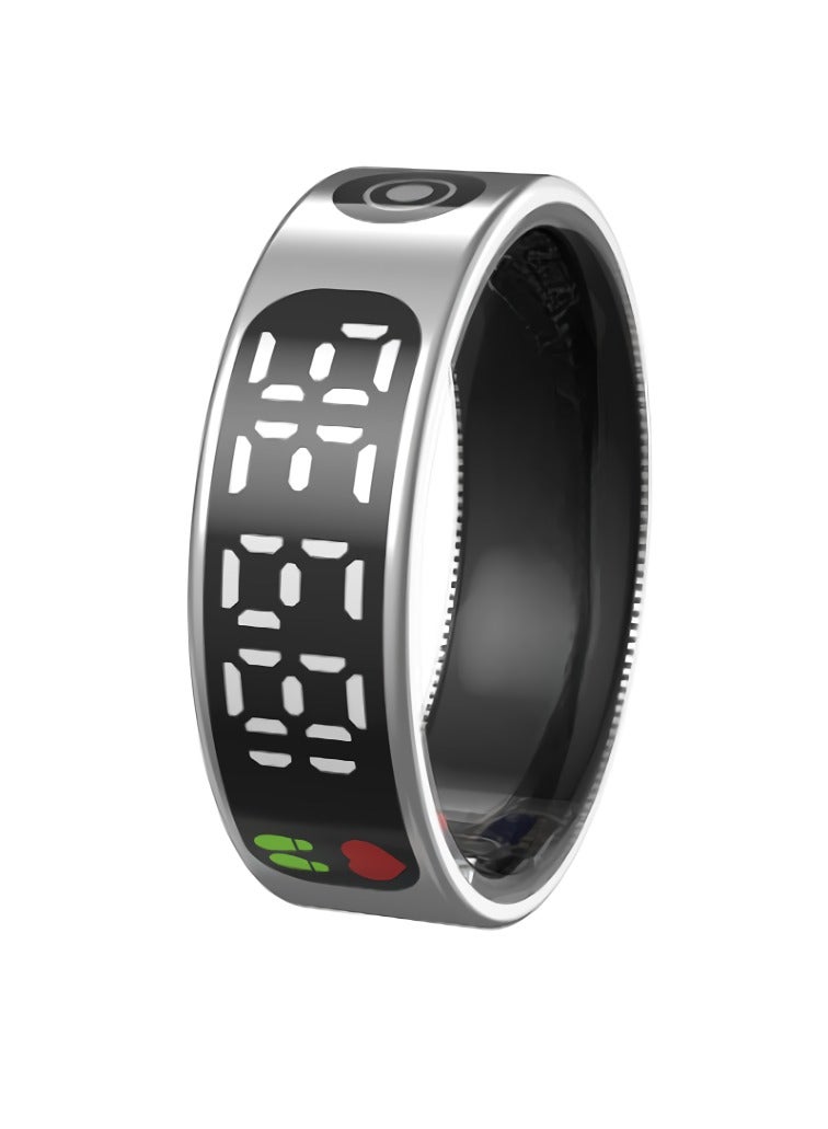 AROAQ SR09 Smart Ring, Intelligent Touch Control Health Heart Rate Ring With Sleep Monitor, IP68 Waterproof Digital Display Smart Fitness And Sleep Tracker For Women And Men, (Silver)  - Image 1