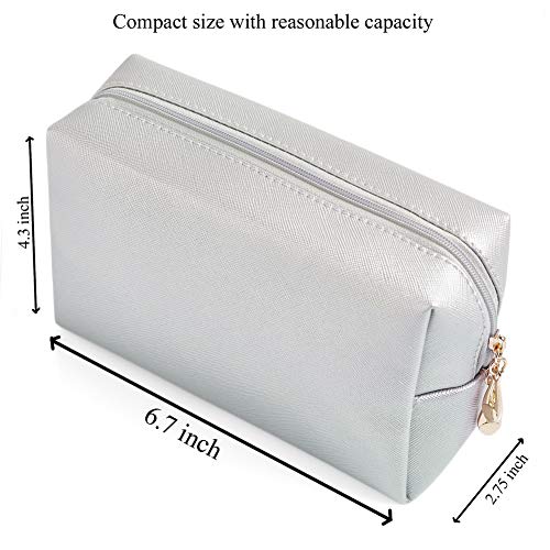 Sohynca PU Leather Cosmetic Bag for Women Minimalism Makeup Bag for Daily Use Portable Storage Purse Small Neat Cosmetic Pouch Water-resistant Toiletry Bag for Travel (Silver) - Image 2