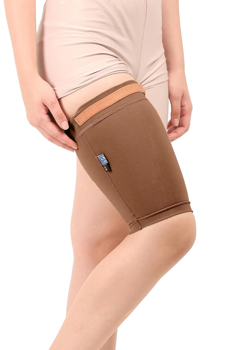 Dermapress Medical Compression Thigh Support Sleeve || MODERATE COMPRESSION || COTTON FABRIC || Groin Support Sleeve || Hamstring Compression Sleeve || Burn recovery || (4XL, Brown) - Image 5