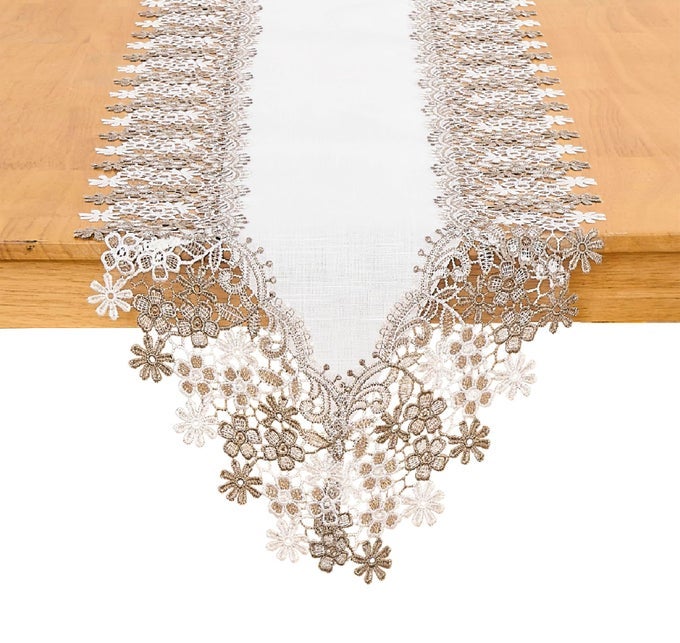 WHITE BEIGE FLORAL LACE TABLE RUNNER DRESSER SCARF 36 INCHES LONG FOR KITCHEN DINING COFFEE TABLE PARTIES WEDDING HOME DECOR WHITE 16 X 36