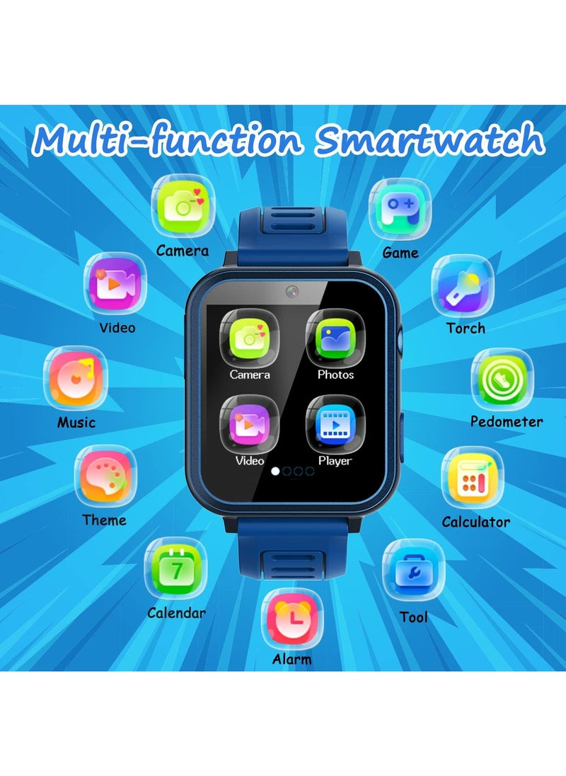 Generic - Kids Smart Watch, Smart Game Watch with 24 Games, HD Touch Screen, Video, Camera, Music Player, Pedometer, Flashlight, Alarm Clock,  Kids Watches for 5-12 Year Olds Boy/Girl (Dark Blue) - Image 1