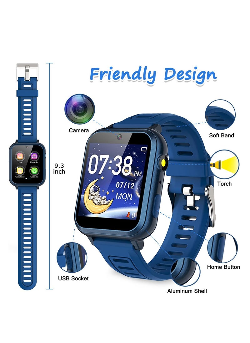 Generic - Kids Smart Watch, Smart Game Watch with 24 Games, HD Touch Screen, Video, Camera, Music Player, Pedometer, Flashlight, Alarm Clock,  Kids Watches for 5-12 Year Olds Boy/Girl (Dark Blue) - Image 1