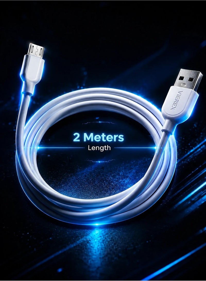 Vierex VC-3 Fast Charging Micro USB Cable 2.4A USB 480Mbps Data & Sync Cable for Android Devices, 2m - Image 1