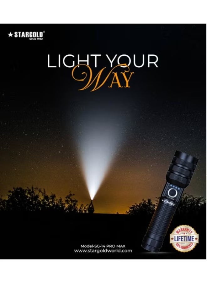 Stargold SG-15PRO LED Flashlight – Compact Design, Rechargeable Lithium Battery - Image 2