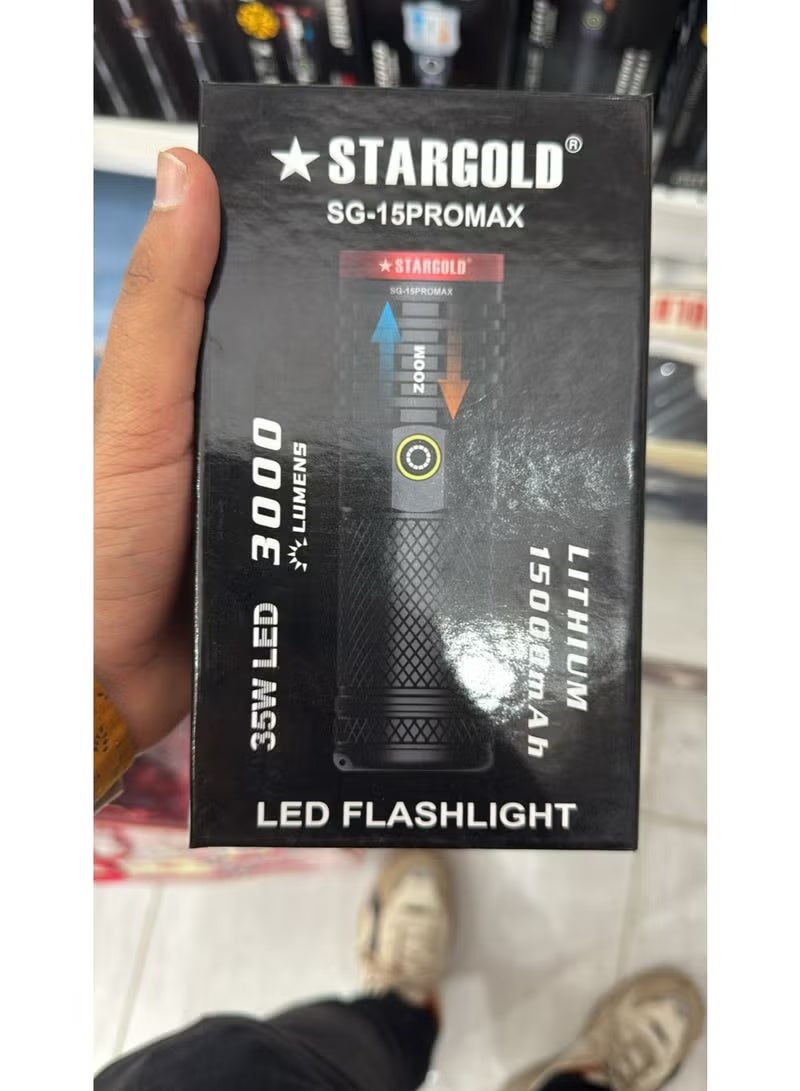 Stargold SG-15PRO LED Flashlight – Compact Design, Rechargeable Lithium Battery - Image 5