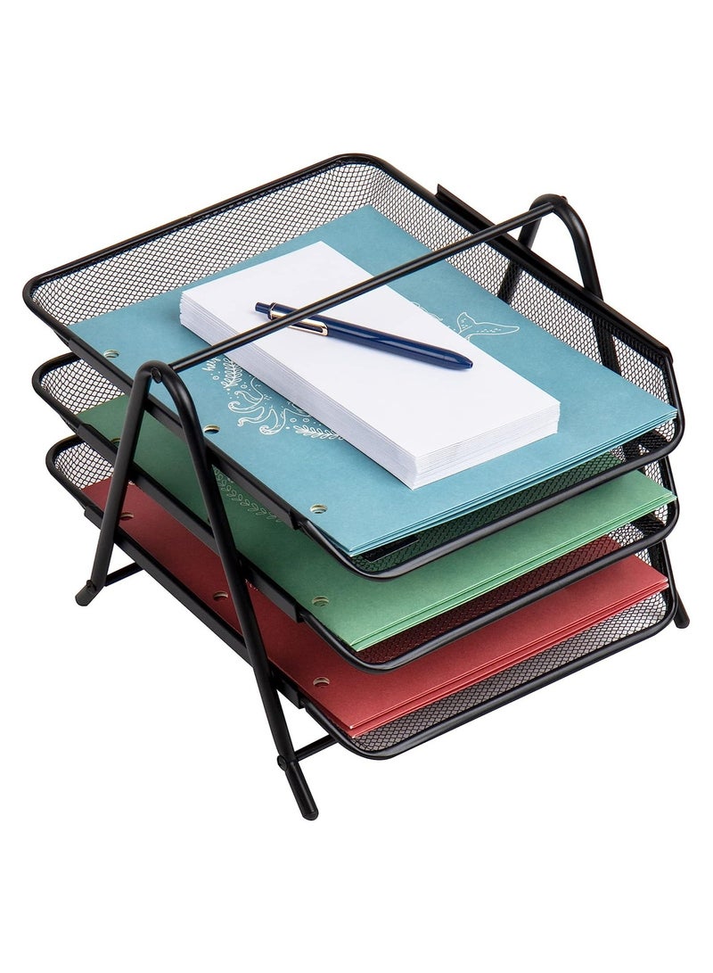 ELTRAZONE Desk Organizer with 3 Sliding Trays for Letters, Documents, Mail, Files, Paper, Black - Image 1