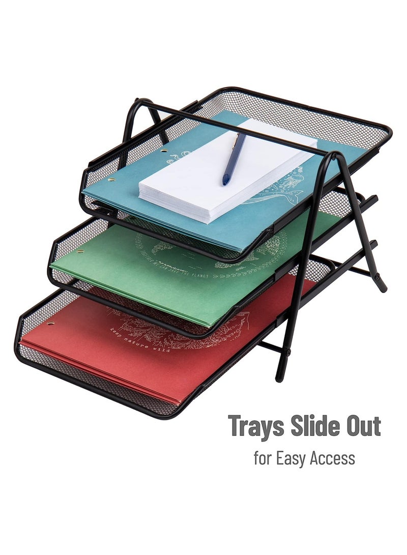 ELTRAZONE Desk Organizer with 3 Sliding Trays for Letters, Documents, Mail, Files, Paper, Black - Image 4