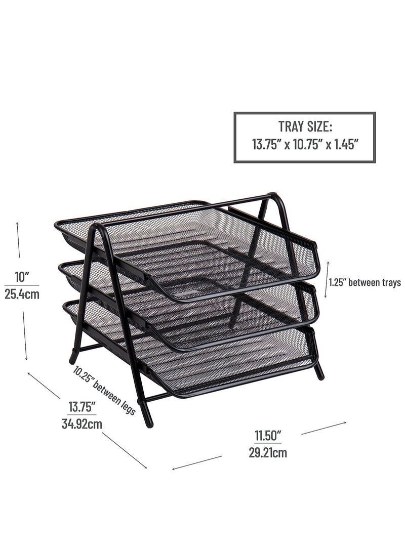 ELTRAZONE Desk Organizer with 3 Sliding Trays for Letters, Documents, Mail, Files, Paper, Black - Image 3