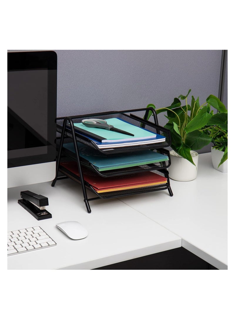 ELTRAZONE Desk Organizer with 3 Sliding Trays for Letters, Documents, Mail, Files, Paper, Black - Image 2