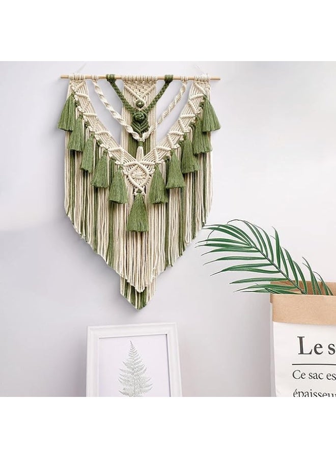 انتيكيانو تعليقة حائط مكرمية منسوجة، نسيج جداري بوهيمي، فن جداري مكرمي منسوج لتزيين غرف النوم والمعيشة وغرف الأطفال (اللون الأخضر العسكري). - Image 3