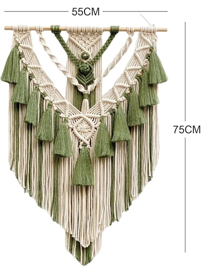 انتيكيانو تعليقة حائط مكرمية منسوجة، نسيج جداري بوهيمي، فن جداري مكرمي منسوج لتزيين غرف النوم والمعيشة وغرف الأطفال (اللون الأخضر العسكري). - Image 2