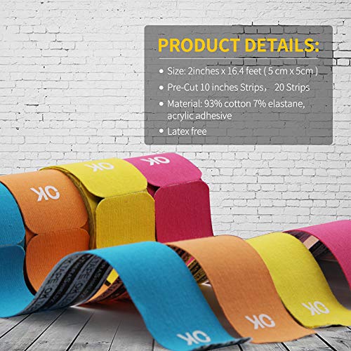 OK TAPE Kinesiology Tape 10 inches Precut, 20 Strips, Cotton Elastic Athletic Tape Latex Free, 2in x 16ft, Beige - Image 2
