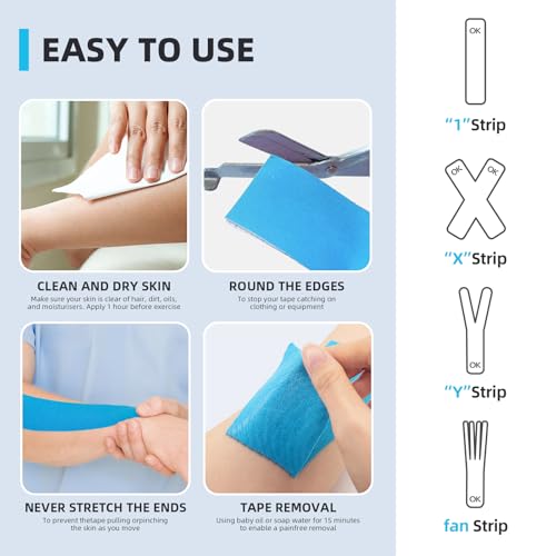 OK TAPE Kinesiology Tape 10 inches Precut, 20 Strips, Cotton Elastic Athletic Tape Latex Free, 2in x 16ft, Beige - Image 4