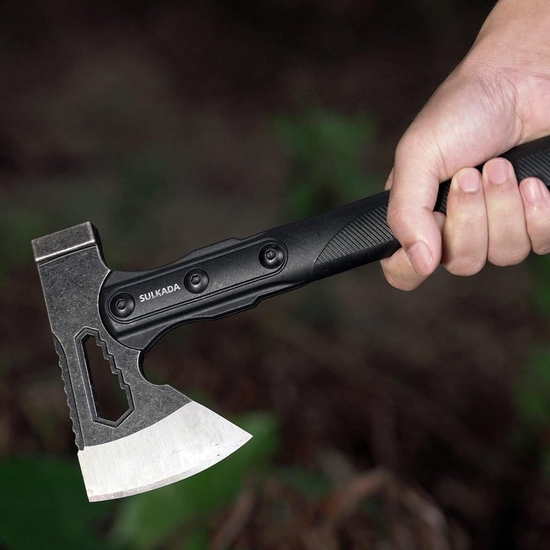 SULKADA Camping Hatchet, 10.5 Inch Survival Axe,Stainless-Steel Blade,Fiberglass Shock Reduction Handle with Anti-Slip Grip, for Chopping Wood,Gardening and Outdoor Survival,Gift for Dad Men - Image 4