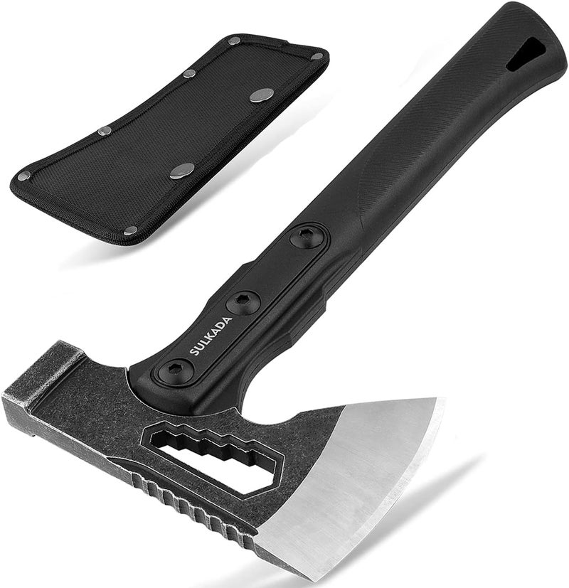 SULKADA Camping Hatchet, 10.5 Inch Survival Axe,Stainless-Steel Blade,Fiberglass Shock Reduction Handle with Anti-Slip Grip, for Chopping Wood,Gardening and Outdoor Survival,Gift for Dad Men - Image 2