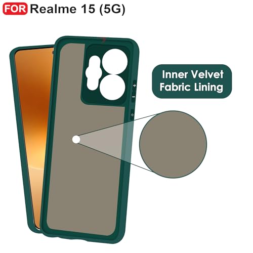 CEDO Back Cover for Realme 15 (5G) | Camera Bump Protection & Inner Velvet Fabric Lining | Ultra Slim Matte Soft Rubberised Case Cover (Green) - Image 4