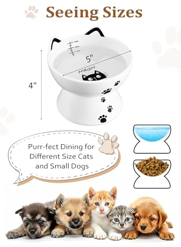 Yedio Porcelain Raised Cat Bowl, No Spill Cat Water Bowl with Anti Slip Band, Elevated Porcelain Pet Bowl Protect Pet's Spine, Large Capacity Pet Water Bowl, 15 oz, Dishwasher Safe - Image 2