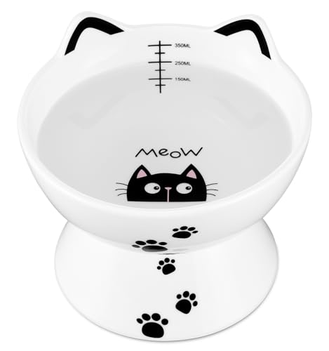 Yedio Porcelain Raised Cat Bowl, No Spill Cat Water Bowl with Anti Slip Band, Elevated Porcelain Pet Bowl Protect Pet's Spine, Large Capacity Pet Water Bowl, 15 oz, Dishwasher Safe - Image 1