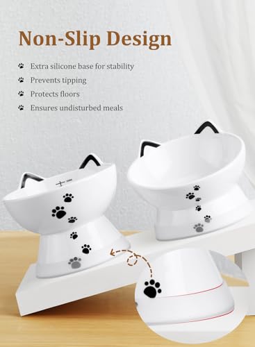 Yedio Porcelain Raised Cat Bowl, No Spill Cat Water Bowl with Anti Slip Band, Elevated Porcelain Pet Bowl Protect Pet's Spine, Large Capacity Pet Water Bowl, 15 oz, Dishwasher Safe - Image 4