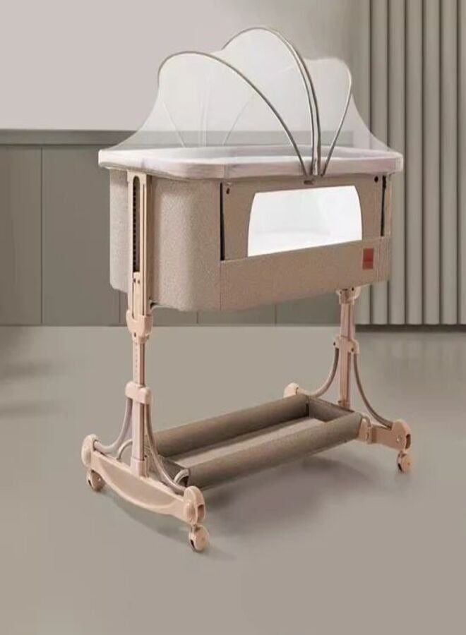 StarKids Baby Bedside Bed with Breathable Mesh Adjustable Portable Bed for Baby Infant with Storage Basket and Detachable Mosquito Net and Mattress - Image 1