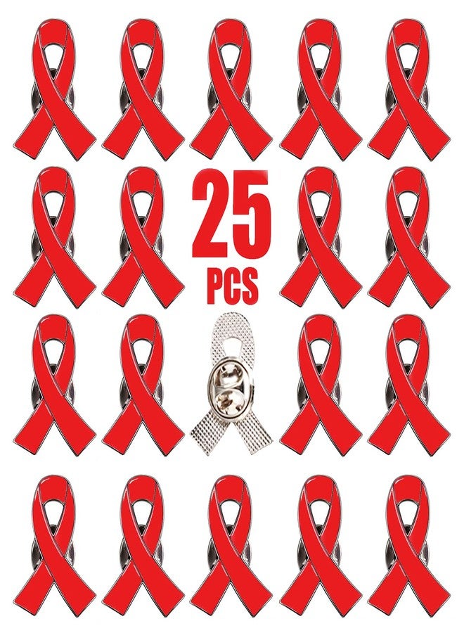 Alodidae Red Ribbon Pin 25 Pcs AIDS Awareness Lapel Brooch Hope Pins - Image 1